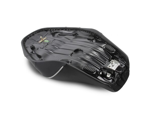 Sargent Motorcycle Seat on the Ducati Scrambler showing under the seat.